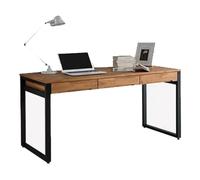 MENGLI-2024 Mesa de PC Escritorio Industrial for PC con cajones, Moderno Escritorio de Madera Maciza for Oficina en casa Marco Hierro Negro(S)