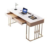 MENGLI-2024 Mesa de PC Escritorio Moderno for computadora portátil, Escritorio de Estudio Lujo Blanco y Dorado, tocador con Tomas Carga(M)