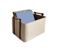 MENGLI-2024 Portadiscos Caja de Discos Vinilo, Caja Almacenamiento Abierta Multifuncional Tela Mesa con Mango Madera