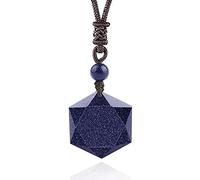 MENGLINA Collar con colgante de estrella hexagonal de piedra arenisca azul para mujer y hombre, cadena de cuerda de piedra natural, joyería ajustable, Piedra, Obsidiana