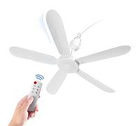 Mengnessly - Ventilador de techo de 28 pulgadas AC 110V/DC 12 V, cenador eléctrico para interiores y exteriores, para tienda con control remoto, enchufe portátil para colgar, sin luz, blanco,