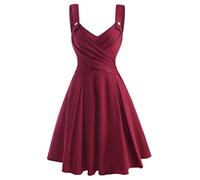 MENGQING Vestido casual con botones falsos, vestido de corazón cruzado, vestido de verano sin mangas, negro, vestido de fiesta sexy, rojo vintage, M