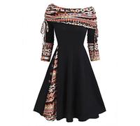 MENGQING Vestido convertible a rayas fruncidas acampanadas plegable con hombros descubiertos, vestidos de punto para mujer, manga larga, multi0501, M