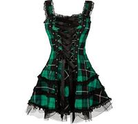 MENGQING Vestido vintage a cuadros gótico para mujer, vestido de línea A, estilo grunge, estético, ribete de encaje, mini vestido punk sexy, verde, L