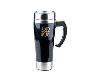 Mengshen Cafe Tazas / 450ml Self Stirring Mug Shaker Auto Mixing Tea Water Double Layer Stainless Steel for Office Travel, A008M Black