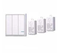 Mengshen Kit De Interruptor De Luces Inalámbrico, 1 Interruptor De Tres Bandas + 3 Receptores, No Requiere Cableado, Fácil De Instalar