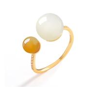 Mengsiy Anillo abierto de jade hetiano natural mujer, doble piedra preciosa, plata ley 925, chapado en oro, anillos apilables, joyería