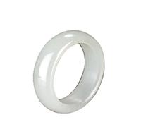 Mengsiy Anillo de Jasper Natural clásico Anillo Jade Jade Suet Grado Blanco Jasper espinaca Spinach Blancos Jade Anillo for Hombres y Mujeres (Color : 19mm)