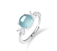 Mengsiy Anillos de jade plata esterlina 925 para mujeres adolescentes, delicado anillo ovalado con piedra lunar turquesa verde natural, anillo abierto
