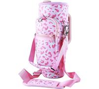 MENGSOOD Bolsa de transporte para botella de agua con bolsillo para teléfono Stanley de 40 y 30 onzas con asa, soporte para botella de agua de leopardo rosa con correa ajustable compatible con