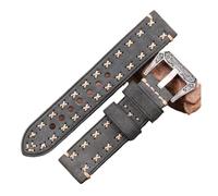 MENGXIU Cowhide Wamkands Retro Hebilla de acero Tornillo de Tornillo Hebilla 22mm 24mm Hombres Mujeres Mujeres Cuero genuino Mano Hecho A Mano Cinta Correa Accesorios(Green,22mm)