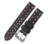 MENGXIU MENGKE Candadas de relojes hechos a mano con hebilla retro de acero inoxidable 22 mm 24 mm hombres mujeres mujeres de cuero genuino reloj correa correa reloj accesorio(Black,22mm)