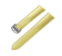 MENGXIU MENGKE Correa De Cuero Suave Con Guijarros Compatible Con Cartier Tank Solo London Cierre Plegable 14mm 16mm 18mm 20mm 22mm Accesorios For Relojes(Lemon yellow,13mm)