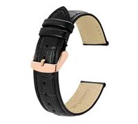 MENGXIU MENGKE Correas De Reloj De Piel De Cocodrilo En Relieve, 18mm, 20mm, 22mm, 24mm, Correas De Reloj De Piel De Vaca Auténtica, Repuesto De Pulseras(Black-Rosegold,18mm)