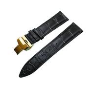 MENGXIU Reloj de cuero genuino Correa de bambú Patrón de bambú Reloj de banda mariposa Búsqueda de relojes Accesorios 16 mm 18 mm 19 mm 20mm 21mm 22mm 24mm(Black gold,18mm)