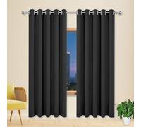 MENGXUAN Cortinas Salon Moderno 220 x 165 cm Poliéster, 100% Blackout con Ojales Visillos Poliéster con Anillas para Dormitorio, Salón, Negro