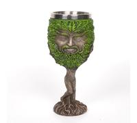 MENGYOULUN Green Man - Copa de vino decorativa con diseño de hoja tallada de acero inoxidable (hombre verde, 8,5 x 8,5 x 18 cm)