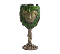 MENGYOULUN Green Man - Copa de vino decorativa con diseño de hoja tallada, estilo medieval de fantasía, diseño de cara de hoja tallada, material de acero inoxidable (mujeres verdes, 8,5 x 8,5 x 18 cm)