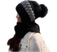 MENGYSM Integrated Ear Protection Windproof Cap Scarf,Women Winter Hat Scarf All in One,Warm Knit Cap Snow Ski Beanie Hat with Pompom