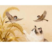 mengzhiyi 11Ct Punto De Cruz Kit Completo Esquemas Gato & Gorrión 40X50Cm Kit Punto De Cruz Con Hilos Y Tela Impresa Impreso Completo Principiantes