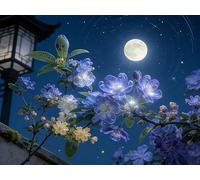 mengzhiyi Kit Punto Croce Prestampato, Flores a la Luz de la Luna Disegni Punto Croce Kit da Ricamare Quadri Quadro,Prestampati Schemi per Principianti Set 11CT 40x50cm