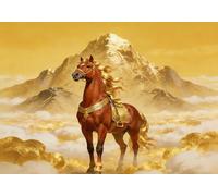 mengzhiyi Punto de Cruz Kit Completo Esquemas, Caballo Dorado Rojo Kit Punto de Cruz con Hilos y Tela Impresa Impreso Completo Cross Stitch Bordado Principiantes 11CT 40x50cm