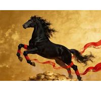 mengzhiyi Punto de Cruz Kit Completo Esquemas, Caballo Negro Kit Punto de Cruz con Hilos y Tela Impresa Impreso Completo Cross Stitch Bordado Principiantes 11CT 40x50cm