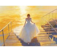 mengzhiyi Punto de Cruz Kit Completo Esquemas, Chica en la Playa Kit Punto de Cruz con Hilos y Tela Impresa Impreso Completo Cross Stitch Bordado Principiantes 11CT 40x50cm