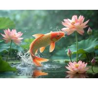 mengzhiyi Punto de Cruz Kit Completo Esquemas, Koi & Loto Kit Punto de Cruz con Hilos y Tela Impresa Impreso Completo Cross Stitch Bordado Principiantes 11CT 40x50cm