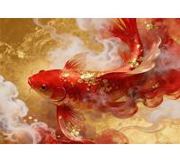 mengzhiyi Punto de Cruz Kit Completo Esquemas, Koi Rojo Dorado Kit Punto de Cruz con Hilos y Tela Impresa Impreso Completo Cross Stitch Bordado Principiantes 11CT 40x50cm