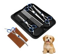 Menibeuty 5 En 1 Colocar para Tijeras Peluqueria Canina,Tijera Adelgazar,Tijeras Curvas,Tijera Recta,Peine, Puntas Redondas de Seguridad Tijeras Perros Cortar Pelo para Aseo Mascotas Bricolaje