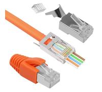 Menibeuty Conector Rj45 Cat 7, 10 Unidades Conectores de Red Conectores Blindado Pasante Pass Through con Protección Contra Dobleces y Ojal Inserción, Rj45 Conector para TV Modem (Naranja)
