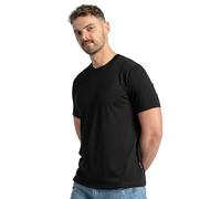menique Camiseta de manga corta para hombre, 100 % merino, camiseta térmica ligera para hombre, capa base, transpirable, cuello redondo, para viajes al aire libre y senderismo, Negro, XL