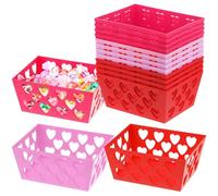 Menkxi 12 cestas de plástico rosa y rojo con forma de corazón de San Valentín, cesta de regalo de amor para el hogar, fiesta, cocina, día de San Valentín