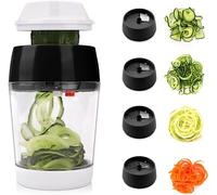 MENNYO Cortador de Verdura 4 en 1, Espiralizador de Verduras con Contenedor Mandolina de Cocina Profesional, Cortador de Patatas Spiralizer para Espaguetis de Calabacín, Zanahorias, Pepinos (negro)