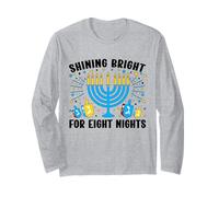 Menorá de Hanukkah brillando por Ocho Noches judía Manga Larga