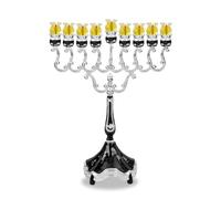 Menorah de aceite plateado con acentos de mrmol negro - Copas de aceite de chanuca estndar y velas grandes - Menorah moderna Hanukkah - 11 High - p