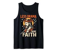 Menos Drama Más Fe Sassy Chill Christian Jesus Retro Art Camiseta sin Mangas