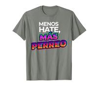 Menos Hate mas Perreo Reggaeton Camiseta, Hombre, Verde Militar Jaspeado, S