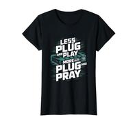 Menos Plug and Play Más Diversión Plug and Pray Camiseta gráfica económica, Mujer, Negro, M