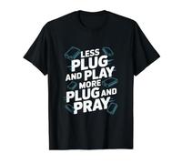 Menos Plug and Play Más Plug and Pray Ingeniero de Redes Camiseta gráfica económica, Hombre, Negro, L