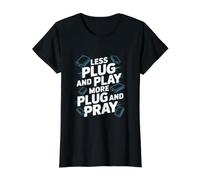 Menos Plug and Play Más Plug and Pray Ingeniero de Redes Camiseta gráfica económica, Mujer, Negro, M