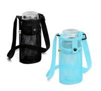 MENRU 2 soportes extragrandes para botellas de agua con correa, bolsa cruzada para botella de agua, funda portátil para botella de agua con bolsillo para senderismo, gimnasio, viajes (negro/azul)