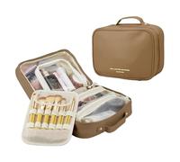 MENRU Bolsa de maquillaje de viaje de gran capacidad, organizador de cosméticos, bolsa de aseo de cuero impermeable con soporte para brochas y asa, bolsa de almacenamiento portátil para cosméticos