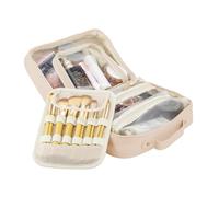 MENRU Bolsa de maquillaje de viaje de gran capacidad, organizador de cosméticos, bolsa de aseo de cuero impermeable con soporte para brochas y asa, bolsa de almacenamiento portátil para cosméticos