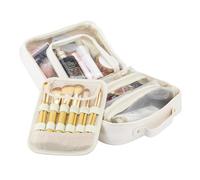 MENRU Bolsa de maquillaje de viaje de gran capacidad, organizador de cosméticos, bolsa de aseo de cuero impermeable con soporte para brochas y asa, bolsa de almacenamiento portátil para cosméticos