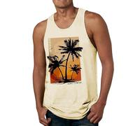 Men's 3D Digital Print Features Street Loose Beach Coconut Tree Holiday Vest (Orange, L)
