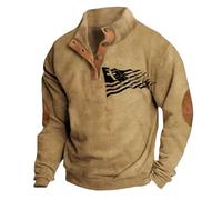 Men's American Flag Graphic Sweatshirts Western Aztec Print Vintage Top Henley Button Patchwork Pullover Sweaters