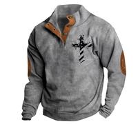 Men's American Flag Graphic Sweatshirts Western Aztec Print Vintage Top Henley Button Patchwork Pullover Sweaters