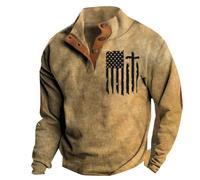 Men's American Flag Graphic Sweatshirts Western Aztec Print Vintage Top Henley Button Patchwork Pullover Sweaters